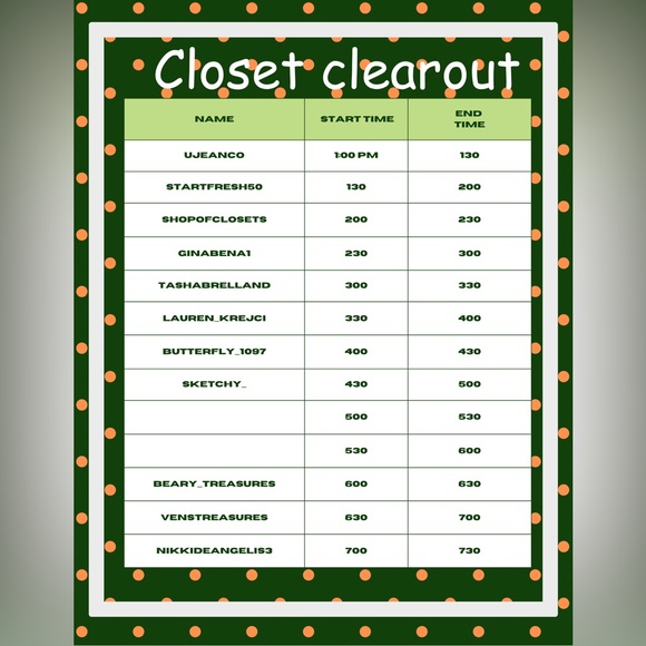 10/7 CLOSET CLEAROUT SHOWDOWN SCHEDULE - Picture 2 of 5